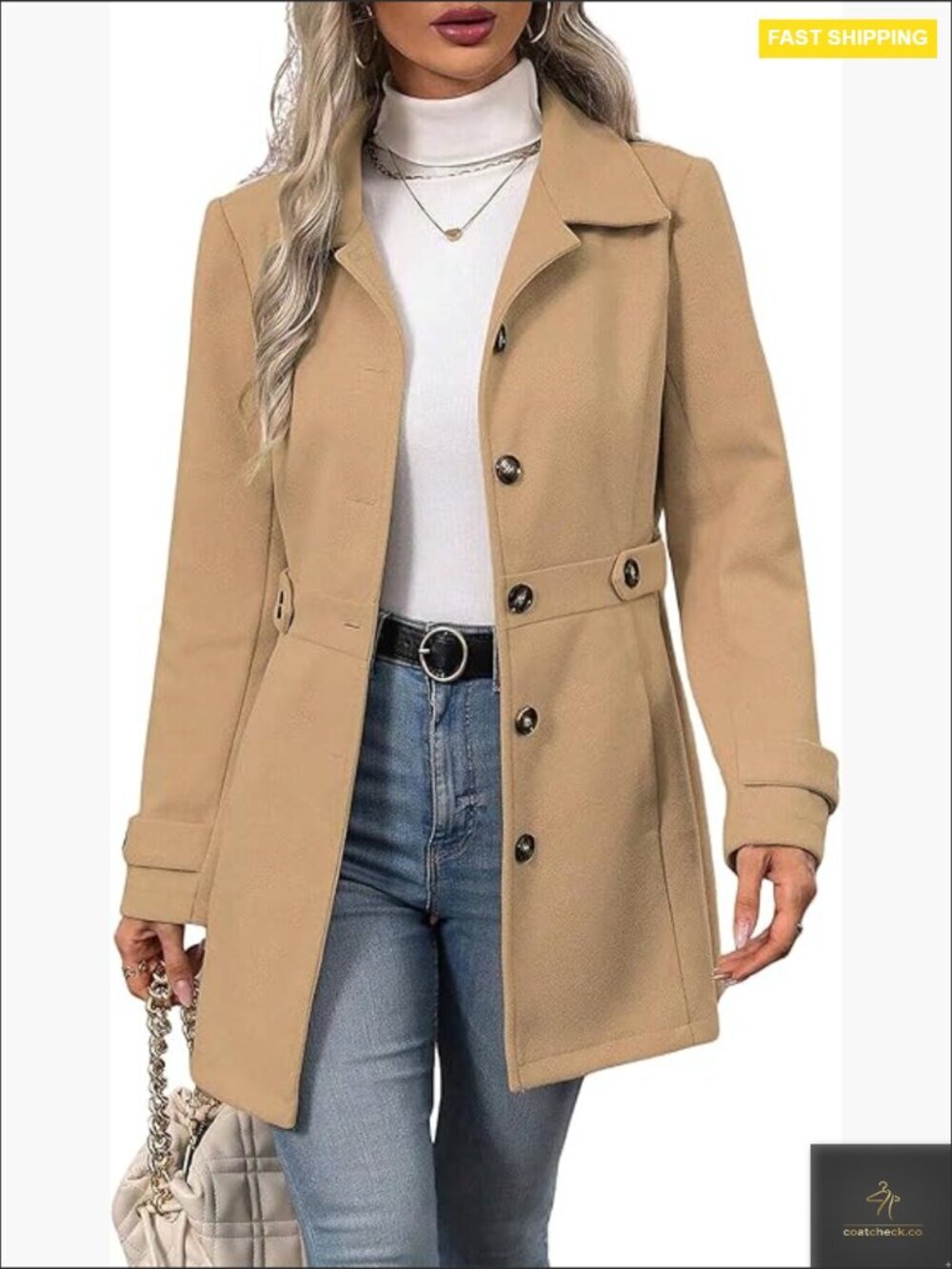 Wool Blend Pea Coat Classic Slim Fit Notched Lapel Long Trench Winter